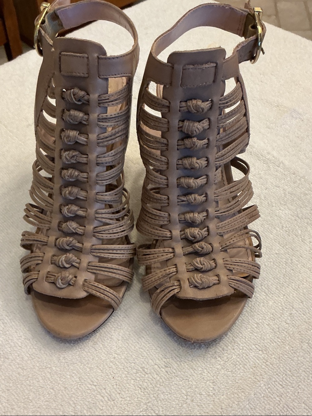 Vince Camuto Taupe Strappy Knotted Gladiator Ankle Boots